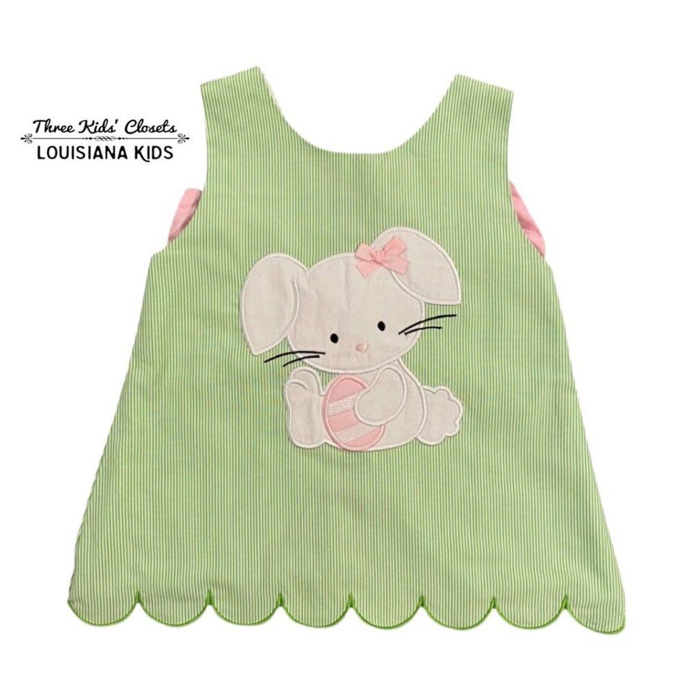 Babeeni Sz 2 Seersucker Easter Bunny Appliqué Swing Back Tunic Top